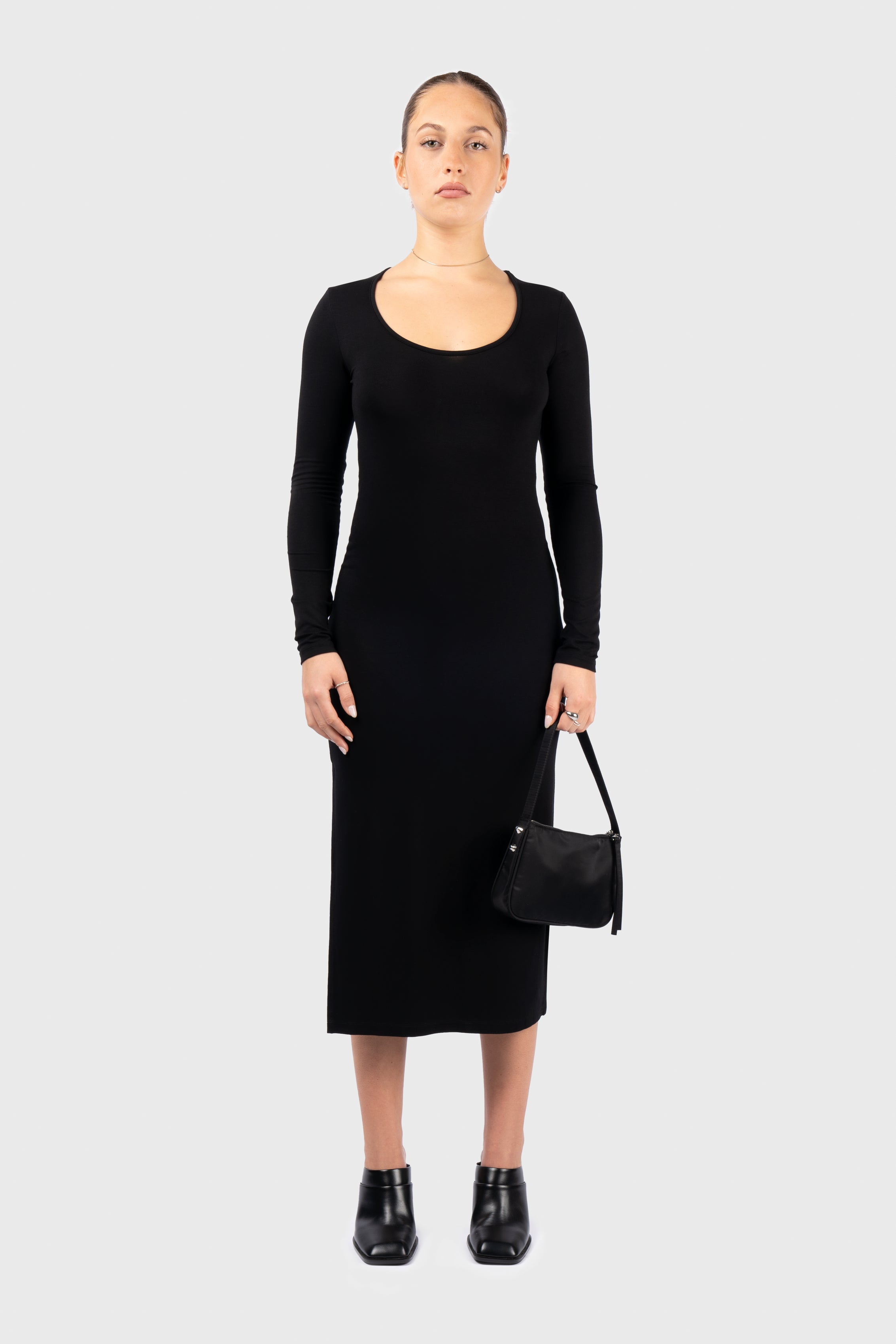 fitted lace wedding dress Scoop Neck Long Sleeve Jersey Dress – nu-in