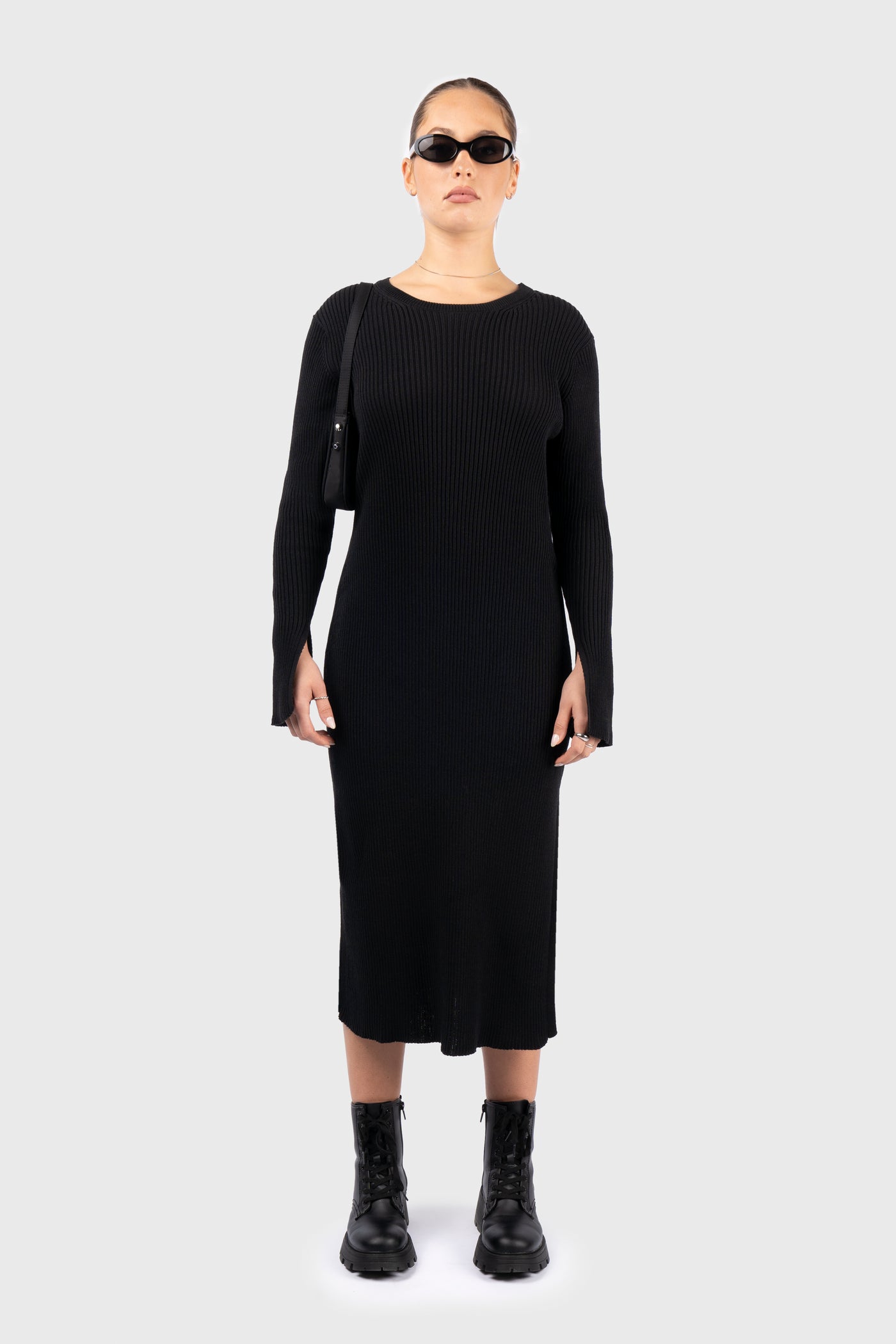 Ribbed Long Sleeve Knit Midi Dress nu-in Ribbed Long Sleeve Knit Midi Dress nu-in