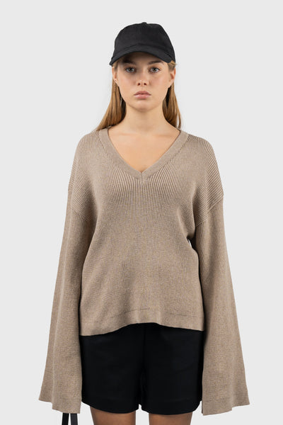 100% Recycled V-Neck Ribbed Knitted Jumper