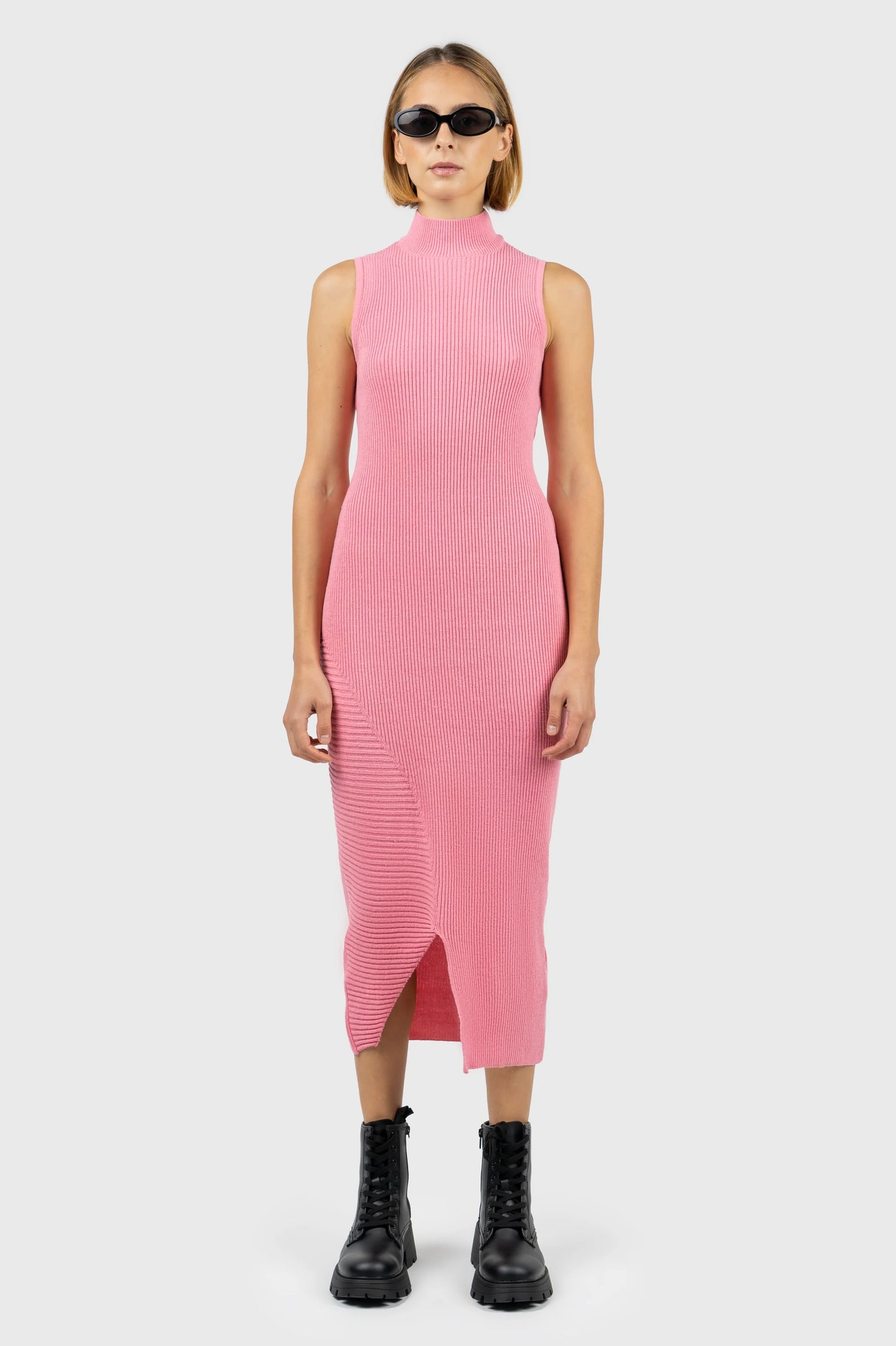 Asymmetric Hem Knit Dress nu-in Asymmetric Hem Knit Dress nu-in