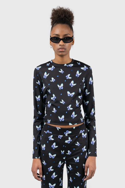 Butterfly Print Long Sleeve Top