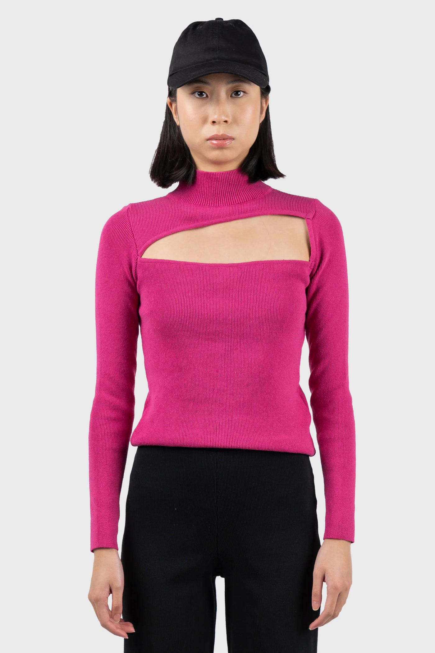 Cut Out High Neck Knit Top
