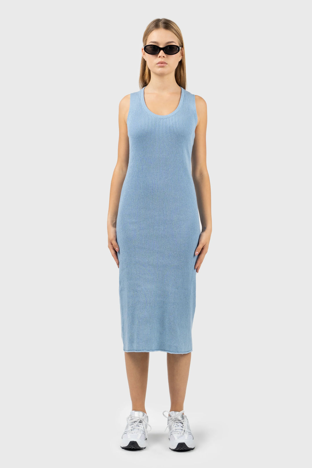 100% Upcycled Blend Sleeveless Ribbed Midi Dress nu-in 100% Upcycled Blend Sleeveless Ribbed Midi Dress nu-in